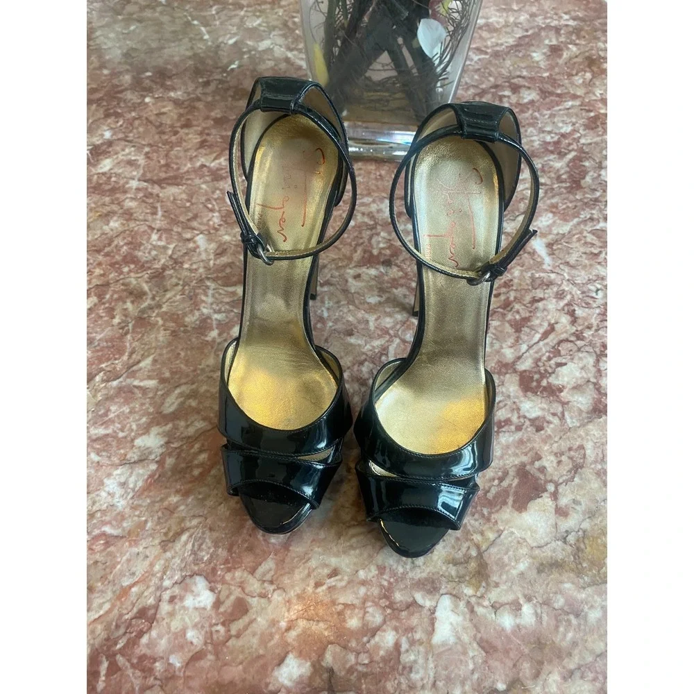 WALTER STEIGER Black Patent PLATFORM CURVED HEEL Shoes Size EU 39/ US 8.5, $895